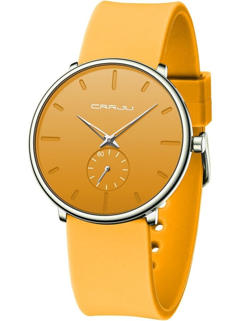 Crrju Men's Yellow Stylish Waterproof Quartz Unisex Ultra Silicone Band Watch